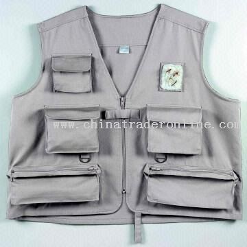 Six-pocket Fly Fishing Vest Made from 100 Percent Water Repellant Cotton Twill from China